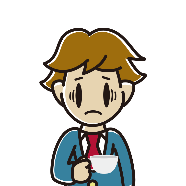 紅茶（ティーカップ）で困る男子高校生のイラスト【色あり、背景なし】透過PNG