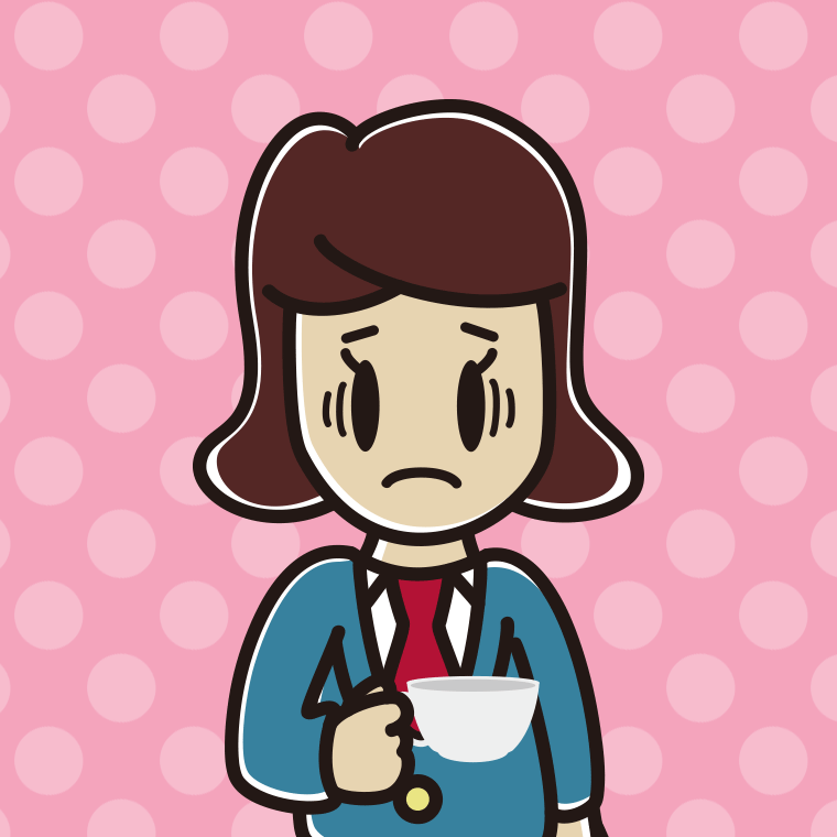 紅茶（ティーカップ）で困る女子高校生のイラスト【色、背景あり】PNG