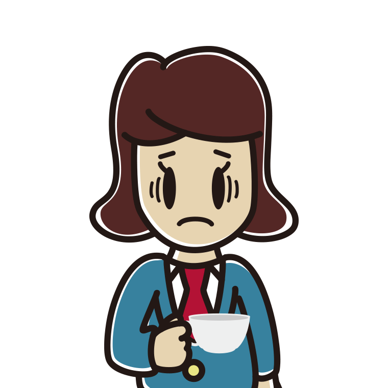 紅茶（ティーカップ）で困る女子高校生のイラスト【色あり、背景なし】透過PNG