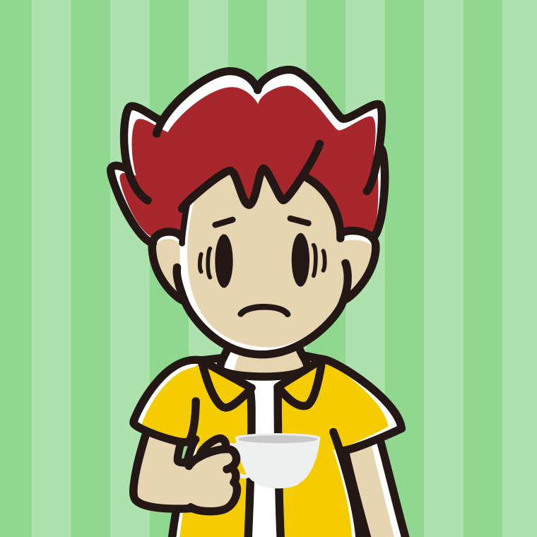 紅茶（ティーカップ）で困る男子大学生のイラスト【色、背景あり】PNG