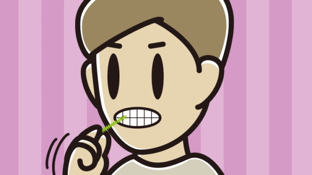 歯間ブラシを使う男性のイラスト【色、背景あり】PNG