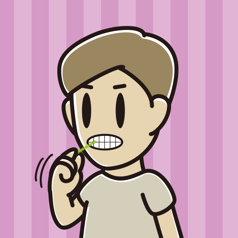 歯間ブラシを使う男性のイラスト【色、背景あり】PNG