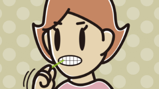 歯間ブラシを使う女性のイラスト【色、背景あり】PNG