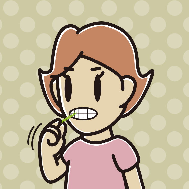 歯間ブラシを使う女性のイラスト【色、背景あり】PNG