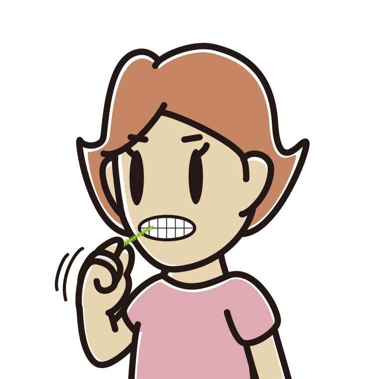 歯間ブラシを使う女性のイラスト【色あり、背景なし】透過PNG