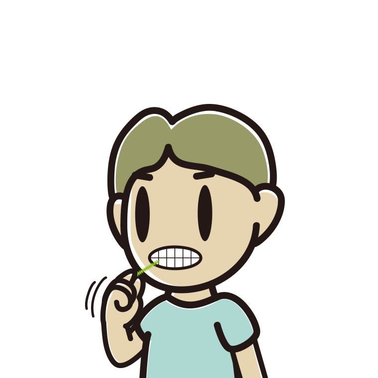 歯間ブラシを使う小学生男子のイラスト【色あり、背景なし】透過PNG