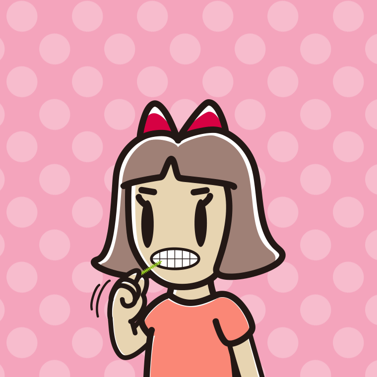 歯間ブラシを使う小学生女子のイラスト【色、背景あり】PNG