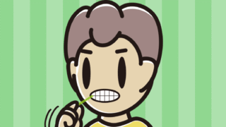 歯間ブラシを使う男子中学生のイラスト【色、背景あり】PNG