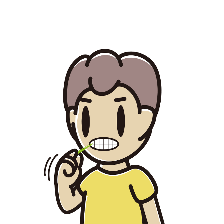 歯間ブラシを使う男子中学生のイラスト【色あり、背景なし】透過PNG