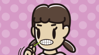 歯間ブラシを使う女子中学生のイラスト【色、背景あり】PNG