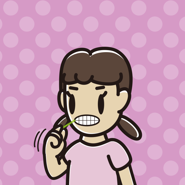 歯間ブラシを使う女子中学生のイラスト【色、背景あり】PNG