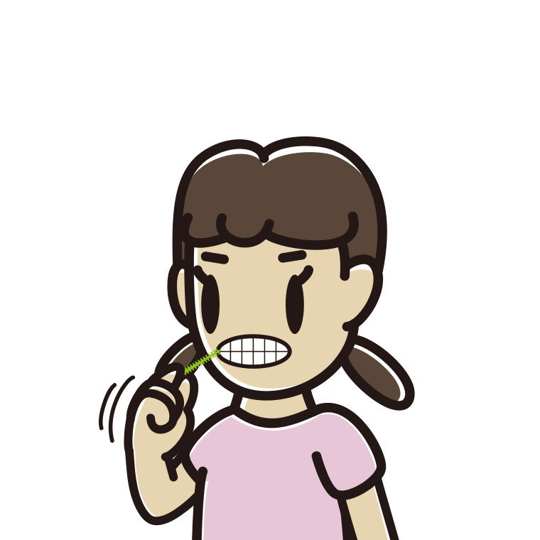 歯間ブラシを使う女子中学生のイラスト【色あり、背景なし】透過PNG