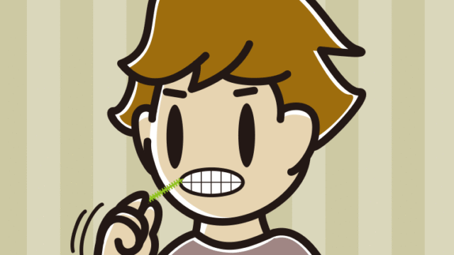 歯間ブラシを使う男子高校生のイラスト【色、背景あり】PNG