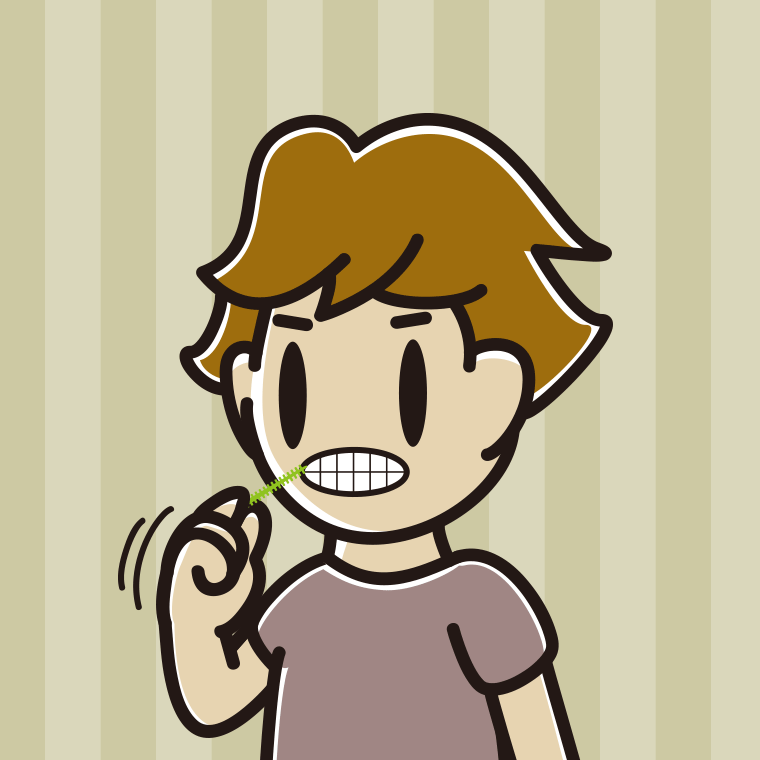 歯間ブラシを使う男子高校生のイラスト【色、背景あり】PNG