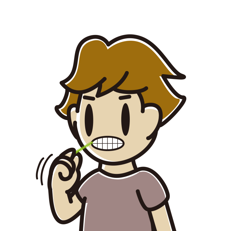 歯間ブラシを使う男子高校生のイラスト【色あり、背景なし】透過PNG