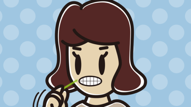 歯間ブラシを使う女子高校生のイラスト【色、背景あり】PNG