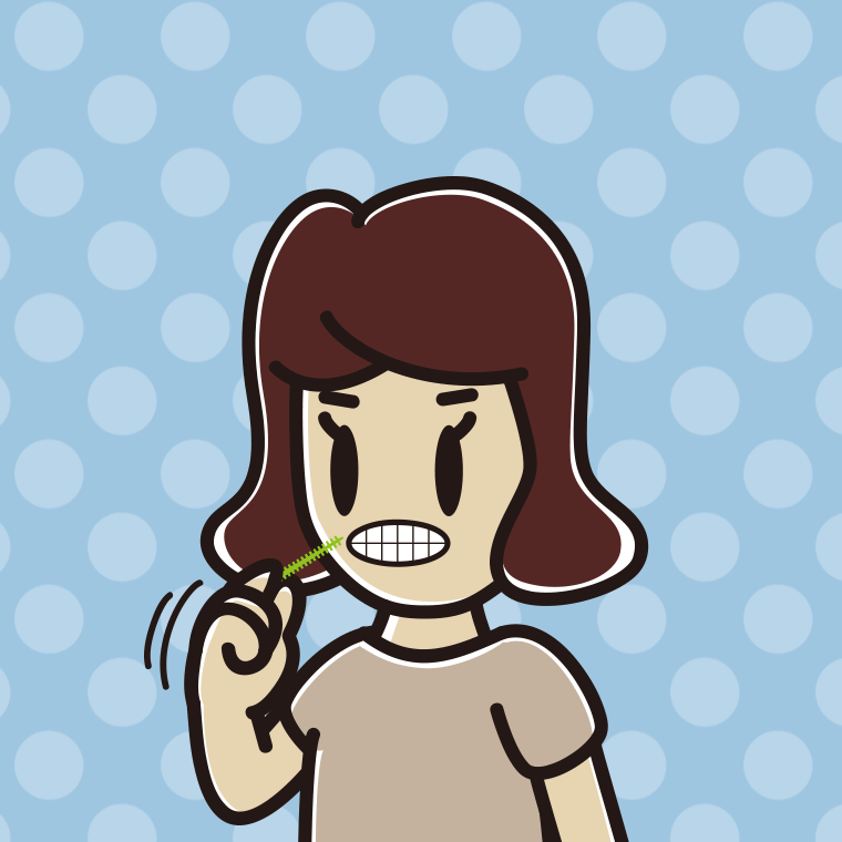 歯間ブラシを使う女子高校生のイラスト【色、背景あり】PNG