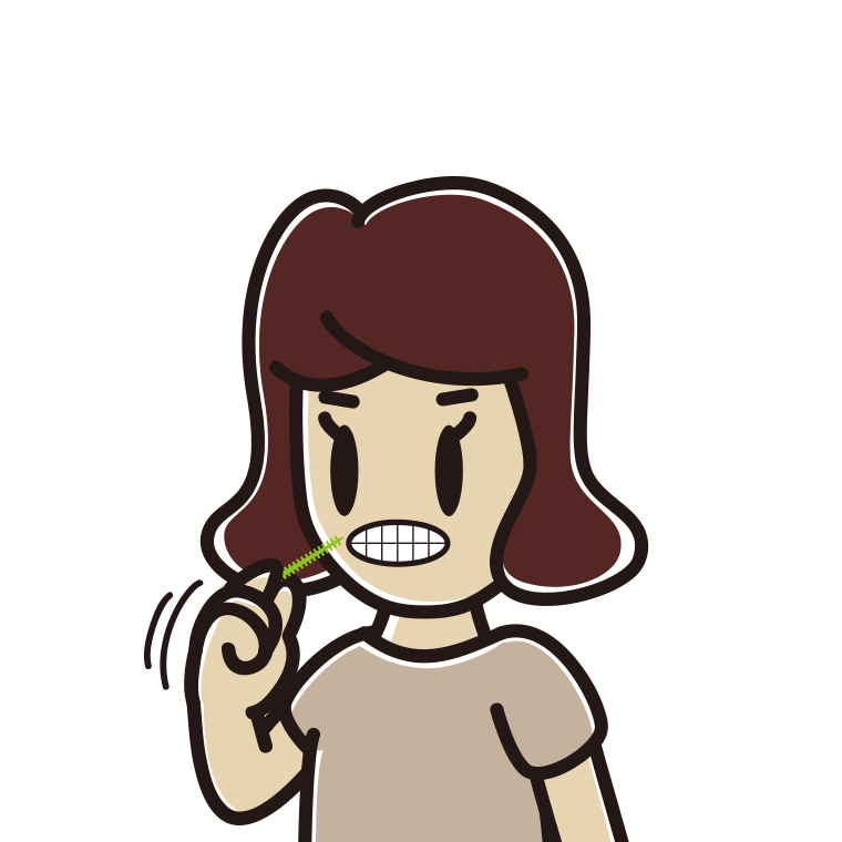 歯間ブラシを使う女子高校生のイラスト【色あり、背景なし】透過PNG