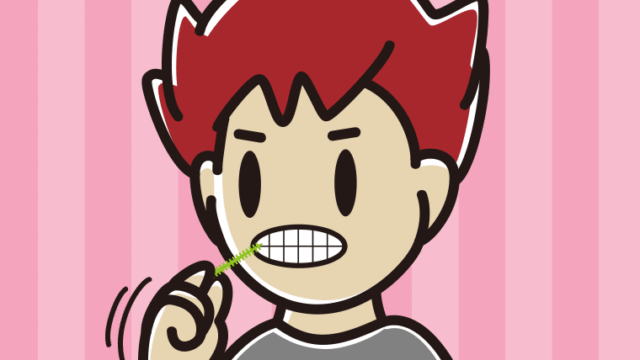 歯間ブラシを使う男子大学生のイラスト【色、背景あり】PNG