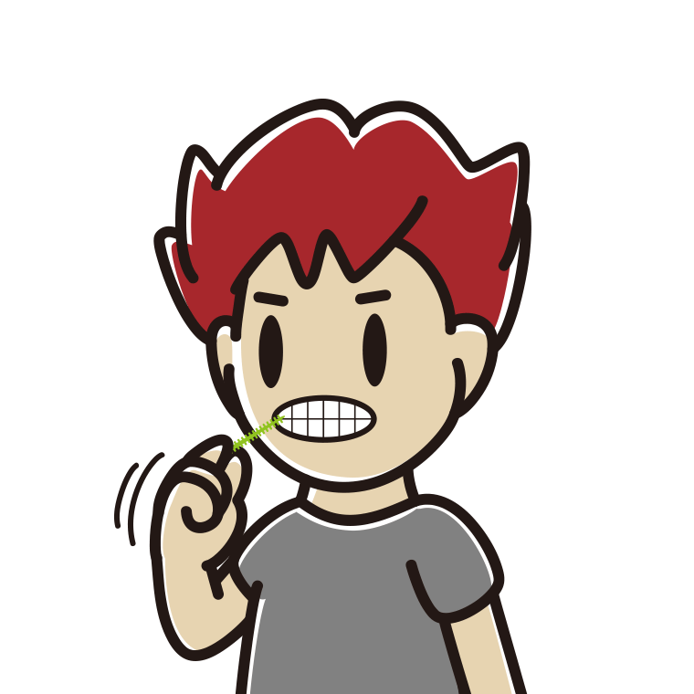 歯間ブラシを使う男子大学生のイラスト【色あり、背景なし】透過PNG