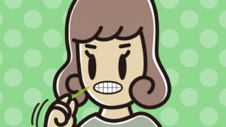 歯間ブラシを使う女子大学生のイラスト【色、背景あり】PNG