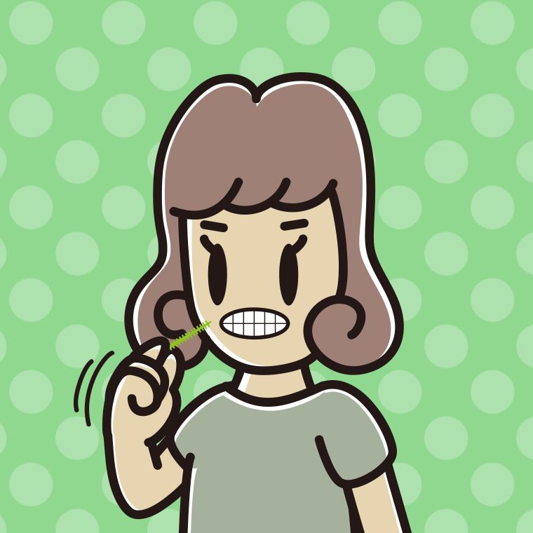 歯間ブラシを使う女子大学生のイラスト【色、背景あり】PNG