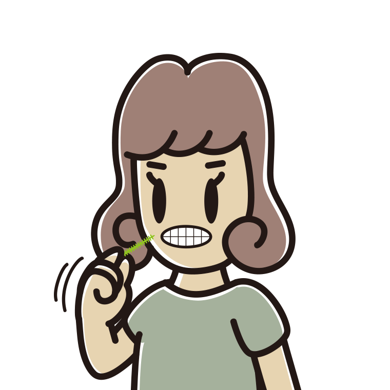 歯間ブラシを使う女子大学生のイラスト【色あり、背景なし】透過PNG