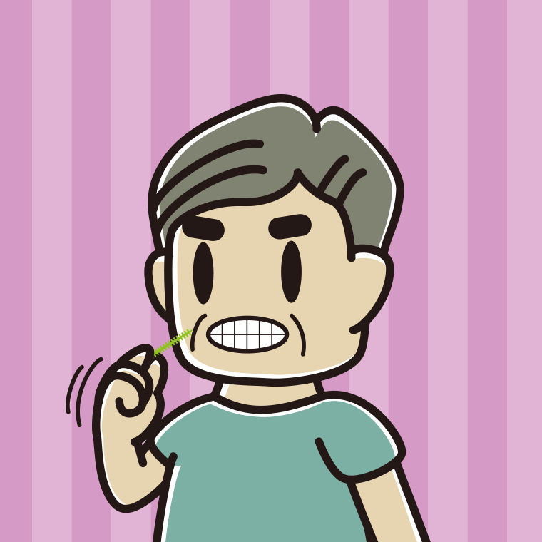 歯間ブラシを使うおじさんのイラスト【色、背景あり】PNG