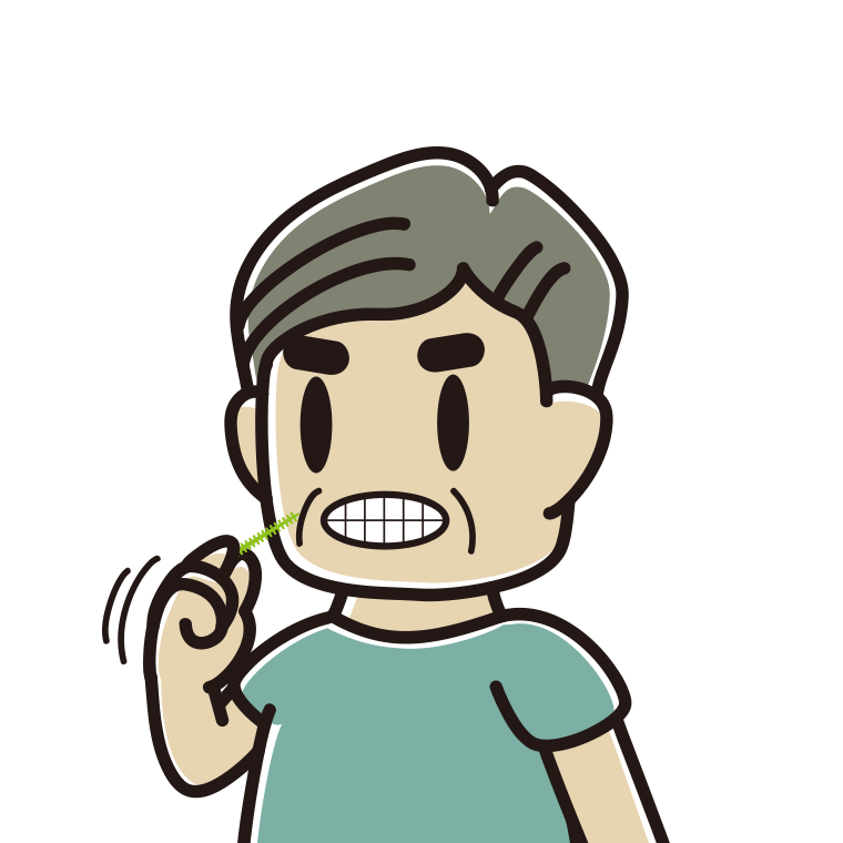 歯間ブラシを使うおじさんのイラスト【色あり、背景なし】透過PNG
