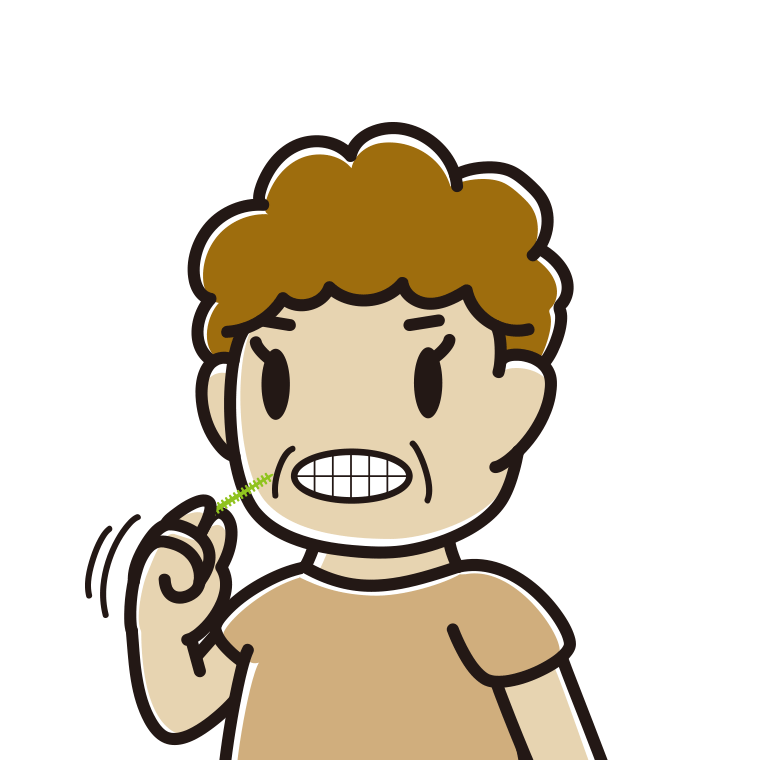 歯間ブラシを使うおばさんのイラスト【色あり、背景なし】透過PNG
