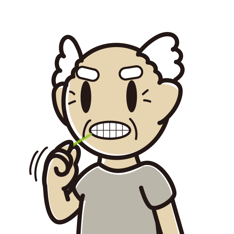 歯間ブラシを使うおじいさんのイラスト【色あり、背景なし】透過PNG