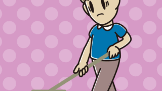 モップがけで困る男性のイラスト【色、背景あり】PNG