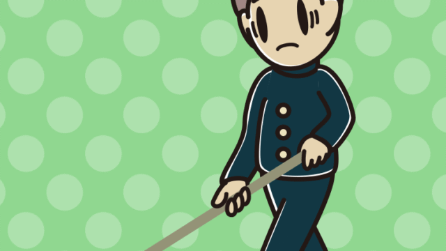 モップがけで困る男子中学生のイラスト【色、背景あり】PNG