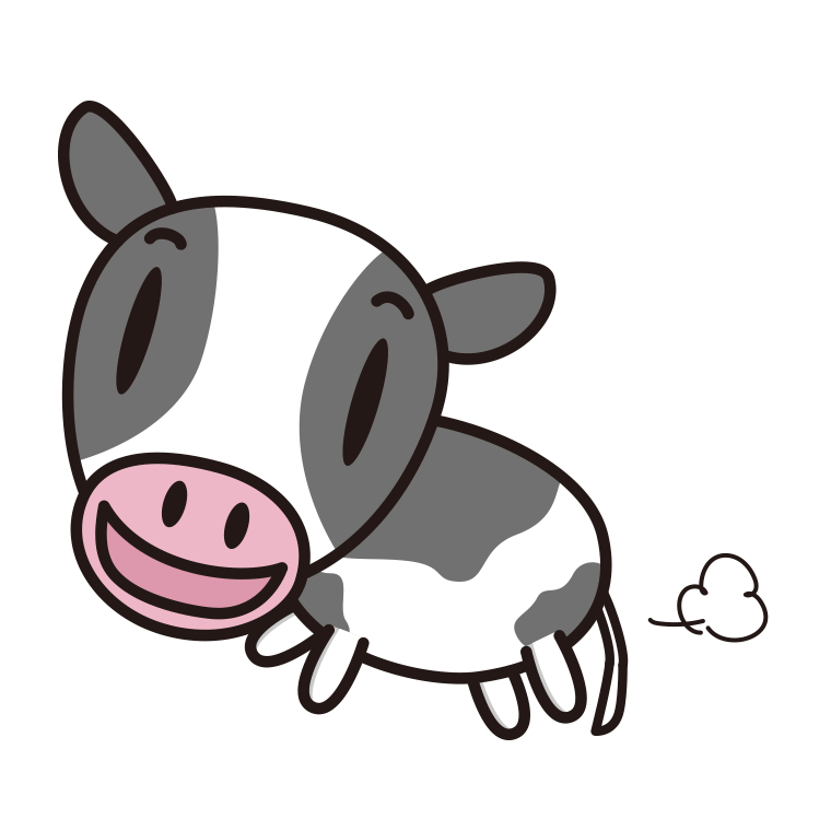 走る牛ちゃんのイラスト【色あり、背景なし】透過PNG