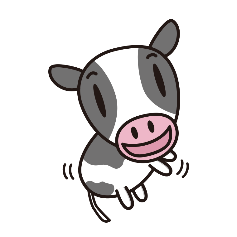 立つ牛ちゃんのイラスト【色あり、背景なし】透過PNG