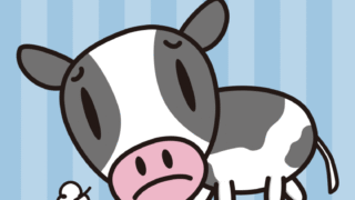 悲しそうな牛ちゃんのイラスト【色、背景あり】PNG