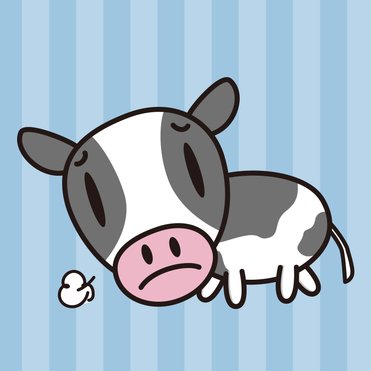 悲しそうな牛ちゃんのイラスト【色、背景あり】PNG