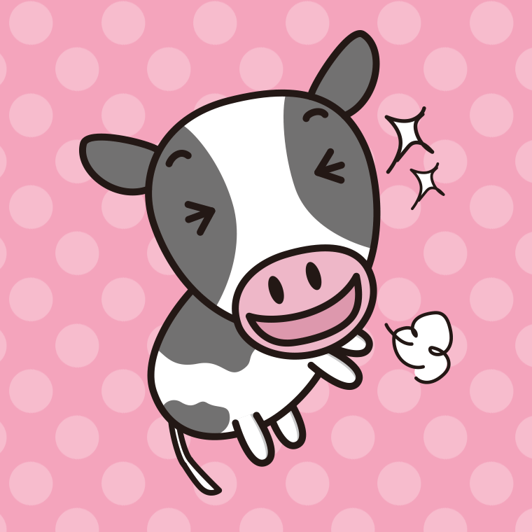 喜ぶ牛ちゃんのイラスト【色、背景あり】PNG