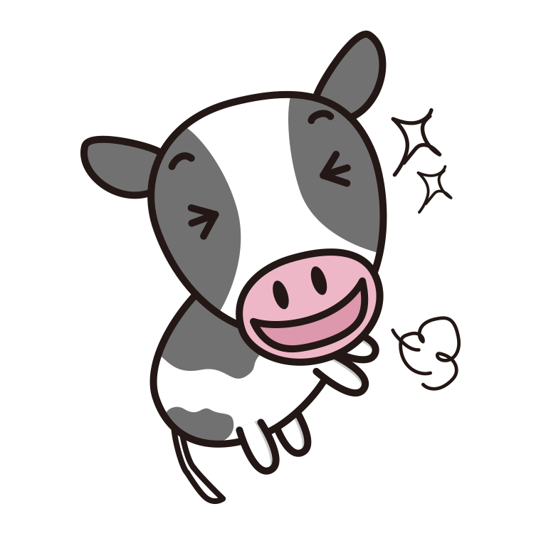 喜ぶ牛ちゃんのイラスト【色あり、背景なし】透過PNG