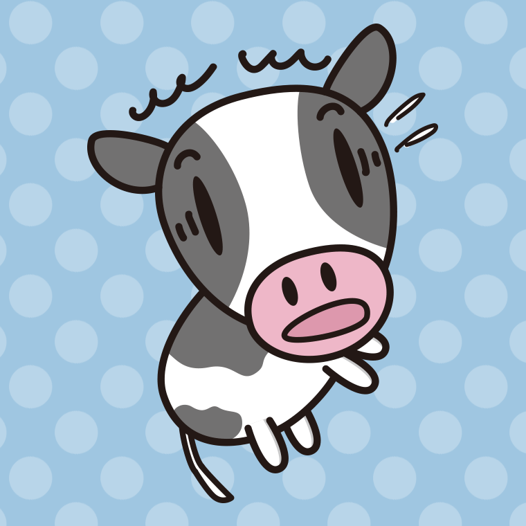 驚く牛ちゃんのイラスト【色、背景あり】PNG