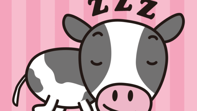 眠る牛ちゃんのイラスト【色、背景あり】PNG