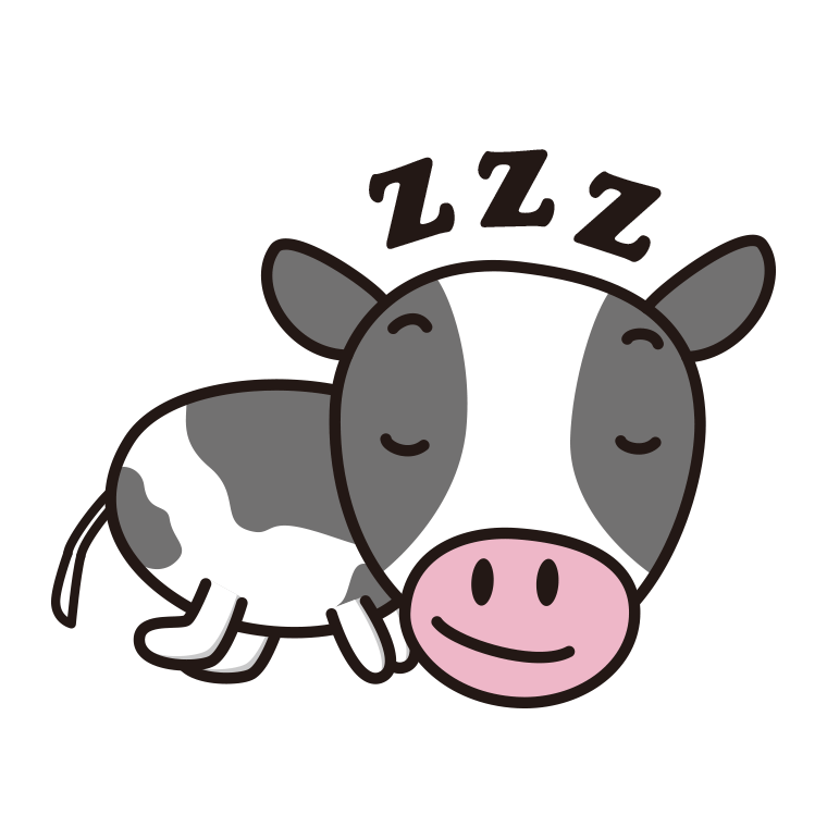 眠る牛ちゃんのイラスト【色あり、背景なし】透過PNG