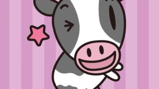 ウインクする牛ちゃんのイラスト【色、背景あり】PNG