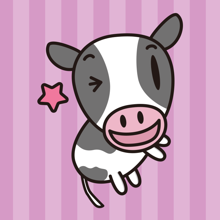 ウインクする牛ちゃんのイラスト【色、背景あり】PNG
