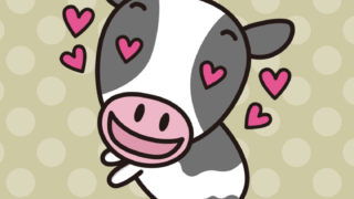 目がハートの牛ちゃんのイラスト【色、背景あり】PNG