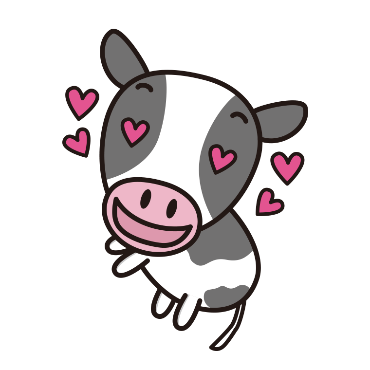 目がハートの牛ちゃんのイラスト【色あり、背景なし】透過PNG
