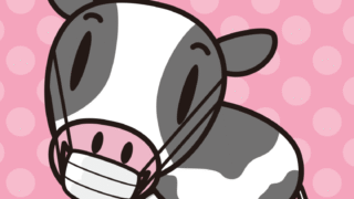 マスクをする牛ちゃんのイラスト【色、背景あり】PNG