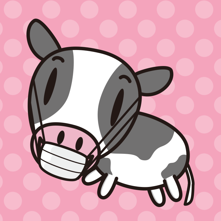マスクをする牛ちゃんのイラスト【色、背景あり】PNG