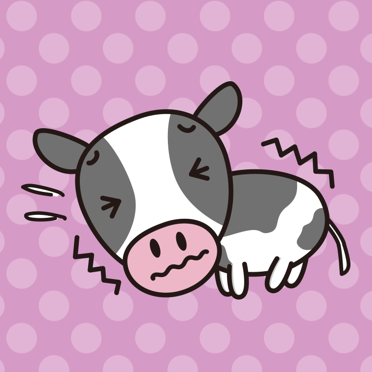 ブルブル震える牛ちゃんのイラスト【色、背景あり】PNG