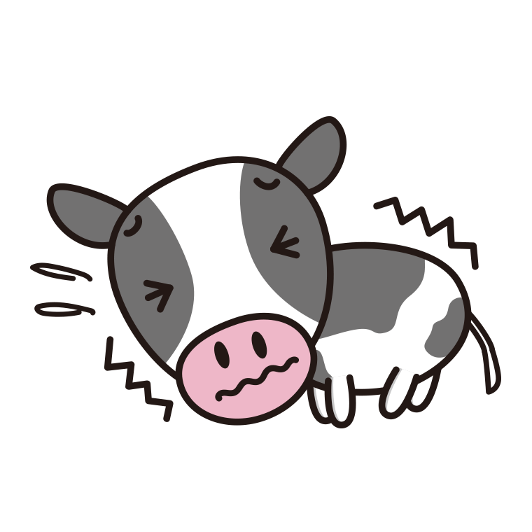 ブルブル震える牛ちゃんのイラスト【色あり、背景なし】透過PNG